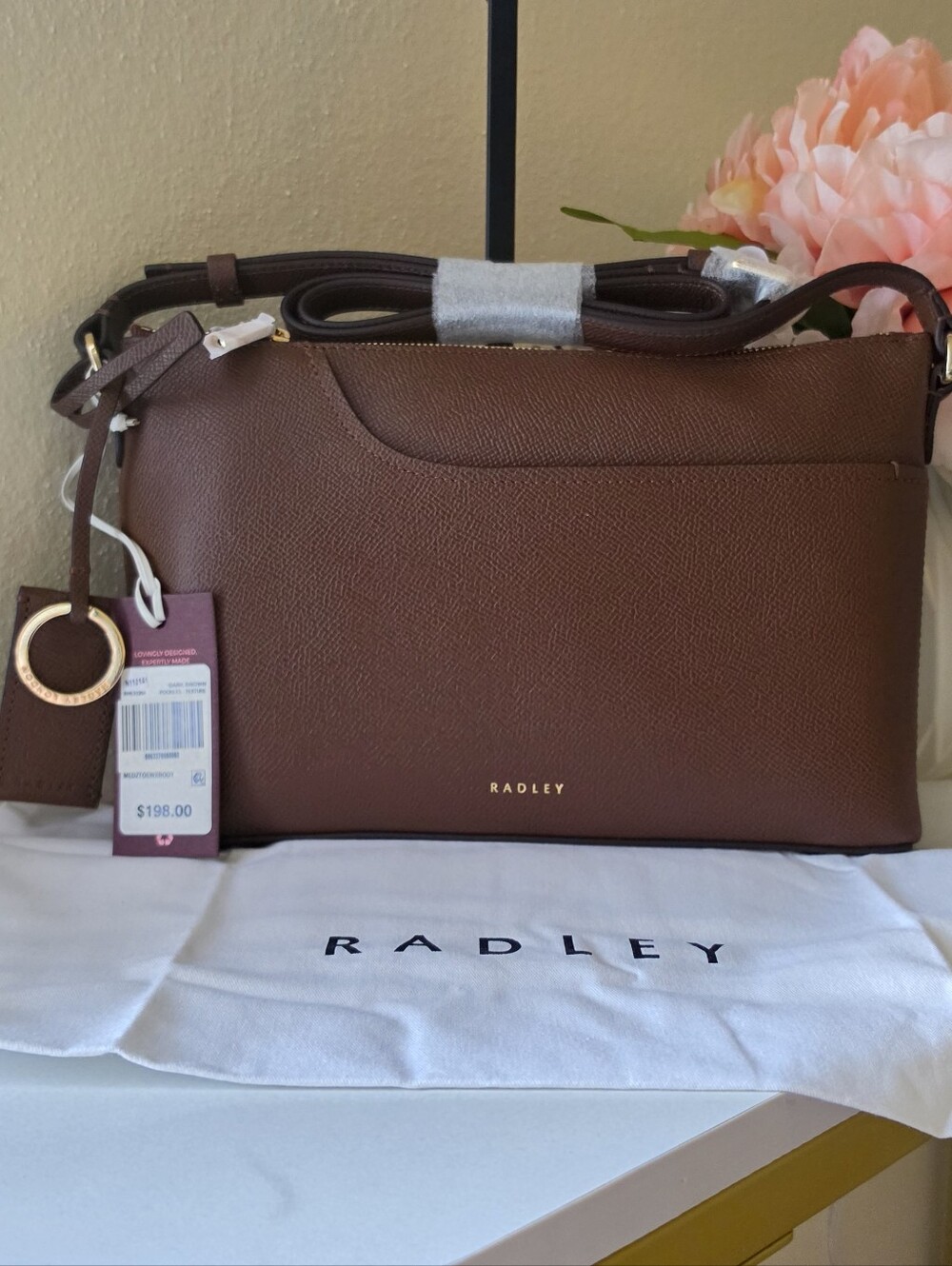 Radley London Pockets Medium Ziptop Leather Crossbody Bag Chocolate Brown NWT